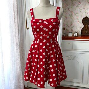 LXIA Rockabilly Pinup Red Polka‎ Dot Sleeveless Fit & Flare Dress  Suze Large